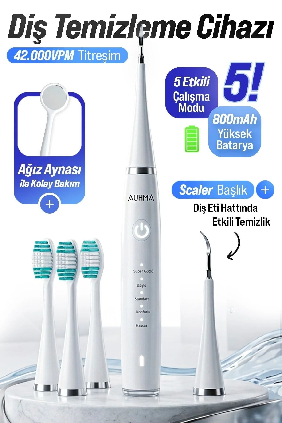 auhma AMF14 Diş Taşı Sökücü Ultrasonik Ağız Bakım Cihazı Su Geçirmez Beyaz/SİYAH