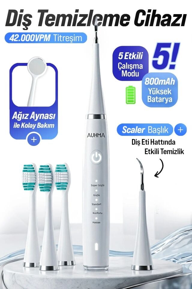 auhma AMF14 Diş Taşı Sökücü Ultrasonik Ağız Bakım Cihazı Su Geçirmez Beyaz/SİYAH